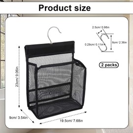 LINTRA Peg Bag, Pack of 2 Peg Basket for Clothespins, Black Clothes Peg Bag, Clothes Peg Storage with Hooks for Clothespins, Shower Gel, Cosmetics