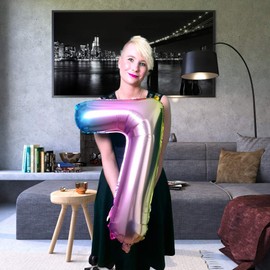 DIWULI, XXL Balloons, Iridescent Rainbow Number Foil Balloons for Birthday, Wedding, Party, Decoration, Number, 81, 7: Seven