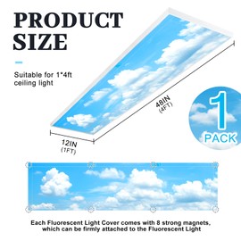 Wowangce 1 Pc 1 x 4 Feet Fluorescent Covers for Ceiling Lights Magnetic Ceiling Light Cover with 8 Magnets for School Classroom Home Office Drop Lamp Decor (Cloud Style)