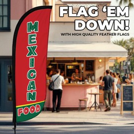 LookOurWay Feather Flag Pole Kit - 7 Feet Tall Advertising Banner with Fiberglass Pole Set and Ground Spike for Business Promotion - Mexican Food Flags - Mexican Food