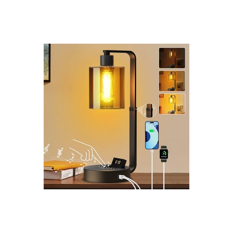 Aialun Industrial Table Lamp,Dimmable Bedside Lamps Nightstand for Bedroom USB