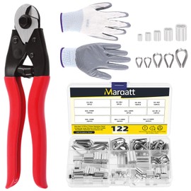 Mardatt 117Pcs Cable Wire Cutter Set Includes 8" Cable Cutter, 5 Sizes Aluminum Crimping Loop Sleeve & Wire Cable Thimbles and Anti-Cutting Gloves