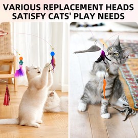 13 PCS Cat Wand Toys, Interactive Kitten Toys for Indoor Cats with Teaser Wand String for Exercise Kitten, Includes Replacements Feather, Worm, Mouse, Rainbow Strip