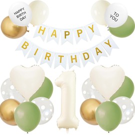 GRESATEK Birthday Balloons, Decoration, Number 1, Balloons, Birthday Decoration, Happy Birthday Garland, Heart Balloons, Decoration, Celebration, Party, Boys and Girls, 1 Year Old Set, Green