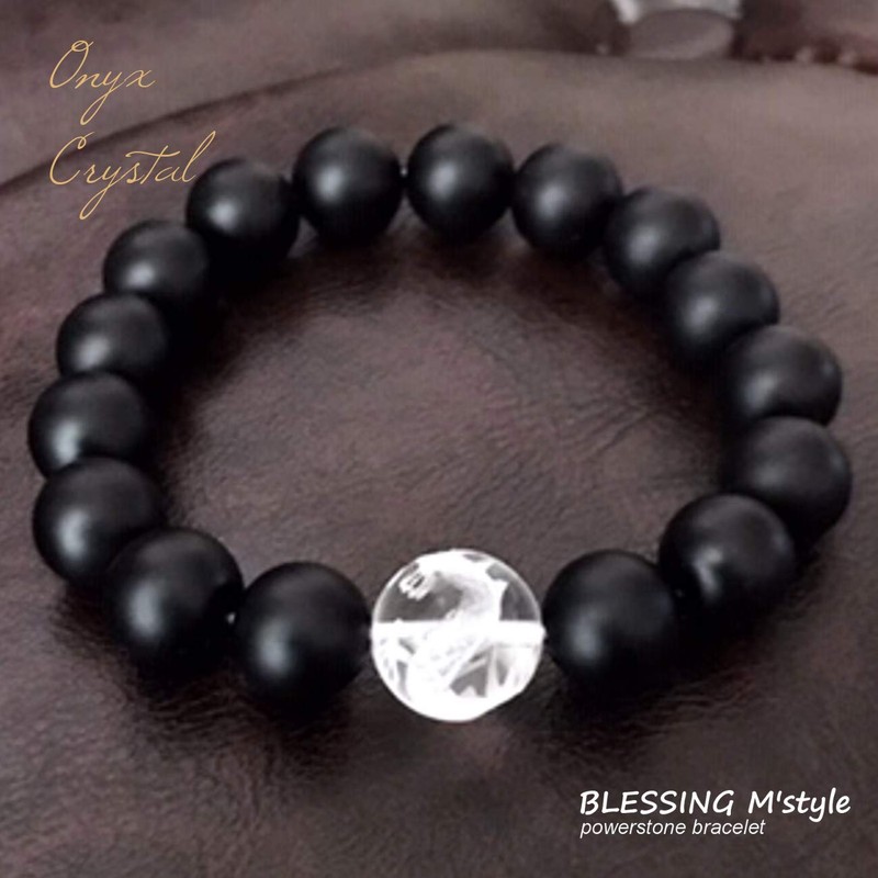 Blessing M'style Men's Natural Stone Bracelet, Matte Onyx 0.5 inch