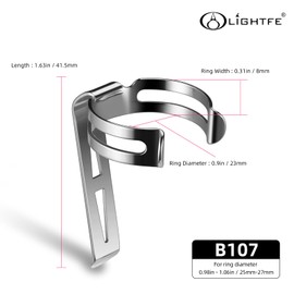 LIGHTFE B107 Flashlight Clip for 25-27mm Diameter, 8-8.4mm Slot Width - Stainless Steel Pen, Hat, Pocket, or Bag Clip