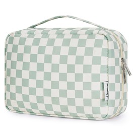Travel Hanging Toiletry Wash Bag Makeup Cosmetic Organizer for Women Waterproof (Mint Green Checkerboard)