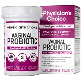 Physician's CHOICE Vaginal Probiotics for Women - pH Balance, Odor Control, Yeast Balance, Vaginal Flora, Moisture, Feminine Health - 6B CFU with Organic Prebiotics and Cranberry Extract - 60 CT