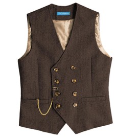 Solovedress Men's Vintage Wool Suit Vest Regular Fit Vest Suit Vest for Wedding Groomsmen, coffee