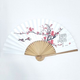 Traditional Hapjuk Line Foldable Hanji Bamboo Fan (Small) Plum Summer Easy Portable Fan Gift Souvenir / 전통 합죽선 접이식 한지 대나무 부채(소) 매화 여름 간편 휴대용 부채 선물 기념품