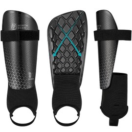 Northdeer Kids Football Shin Guards with Ankle Protection - Shin Guards for Kids Adults Boys Girls (Black XL)