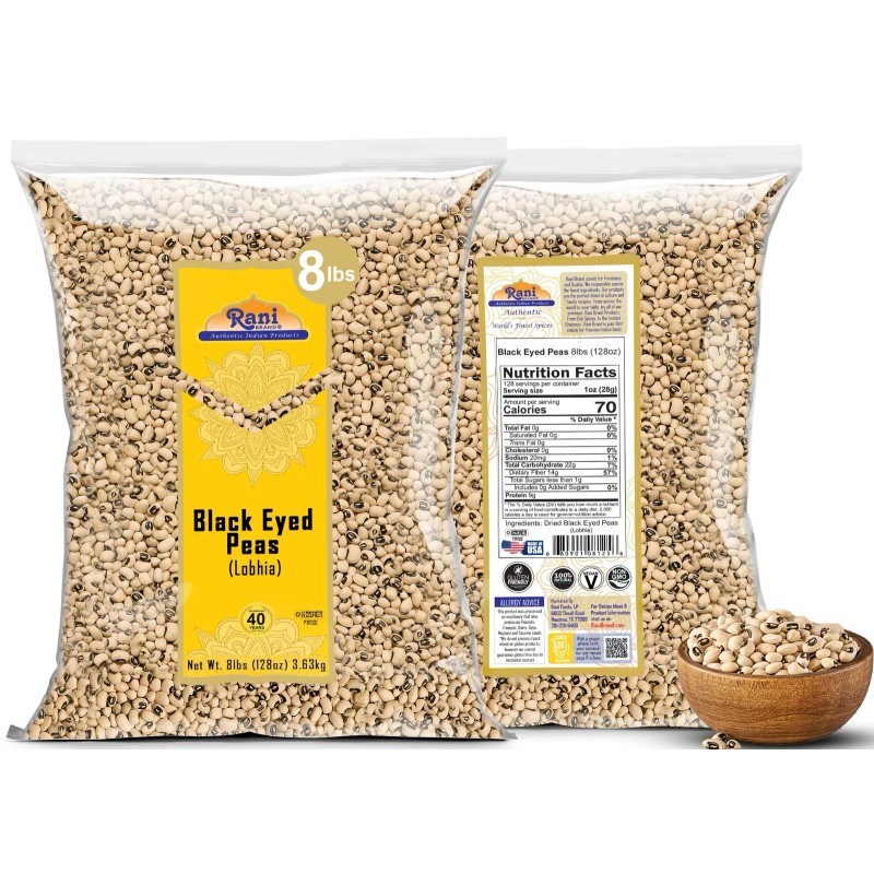 Rani Black Eyed Peas, Dried Cowpeas (Lobhia) 128oz (8lbs) 3.63kg
