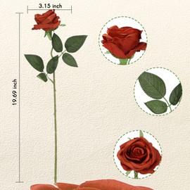 Jutom 30 Pcs Artificial Roses Flowers Faux Rose Stems for Wedding Arrangement, Bridal Bouquet, Valentines Day, Centerpiece, Party Decoration(Burnt Orange)