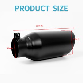 KHK 3" to 5" Exhaust Tip - 12" Long Diesel Exhaust Tips,3" Inlet 5" Outlet Stainless Steel Bolt-On Angle Cut Truck Tailtip, Universal Fit for Trucks & Cars -Black Powder Coated
