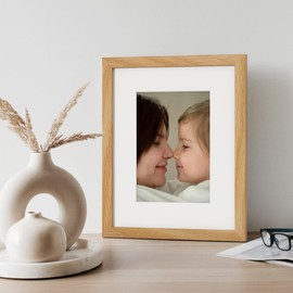 FLYJOE 8x10 Oak Wood Picture Frame with Mat for 5x7, 8 by 10 USA-Sourced Natural Solid Wooden Photo Frame for Wall & Tabletop Display, Shatterproof Plexiglass, 1 Pack, Natural