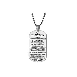 SBI Jewelry Present To Son Dog Tag Necklace Men Pendant Necklaces I Believe In You Gift Necklace Mom Women Mother Daughter Sister Auntie Boys Family Birthday Anniversary, Stainless Steel