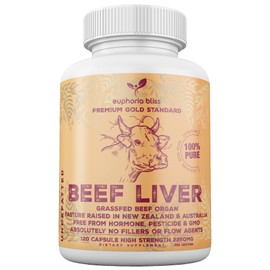 Grass Fed Desiccated Beef Liver Capsules 2250mg (120 Pills, 750mg Each), Energy, Digestion, Detoxification Non-GMO, Freeze Dried, Pasture Raised Undefatted in New Zealand No Hormones or Chemicals