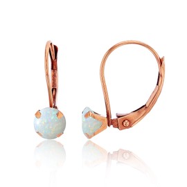 14K Solid Rose Gold 6mm Round Natural Opal Birthstone Leverback Earrings For Women