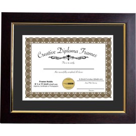 Creative Picture Frames 11" x 14" Matted Mahogany Diploma Frame Gold Lip with Black/White Core Mat Holds 8.5x11-inch Media, with Installed Hangers