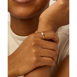 PAVOI 14K Yellow Gold Plated Pearl Hammered Ring for Women | Dainty Elegant Stackable Cubic Zirconia Thin Band for Women | Size 7