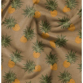 Soimoi Brown Silk Fabric Pineapple Fruits Printed Craft Fabric BTY 42 Inch Wide