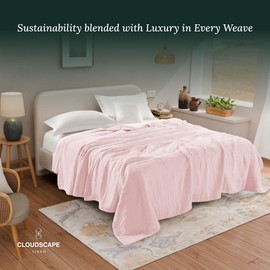 CLOUDSCAPE LINEN Extra Large 4 Layer Muslin Throw Blanket, 100% Cotton Blanket for Couch, Bed,Sofa, Home Decor,Pre-Washed Gauze, Best Summer Blanket, 50x70, Seashell Pink