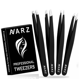 NARZ NARZ 4Pcs Professional Tweezers for Women Facial Hair Stainless Steel Precision Tweezers for Ingrown Hair Eyebrow Tweezer for Men & Women (Black Set)