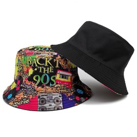 ZXTGBQ Retro 90s Fishing Hats Hip Hop Bucket Hat 80s 90s Style Fashionable Fishing Hat Unisex Double Sided Sun Hat Fashionable Bucket Hat Fishing Hat Foldable Style Unisex Fishing Hat