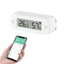 eMylo WiFi Thermometer, Humidity Meter with Smart Alert and Data Storage, Temperature and Humidity Monitor for Bedroom, Baby Room, Warehouse, Cellar, Greenhouse, White with Screen