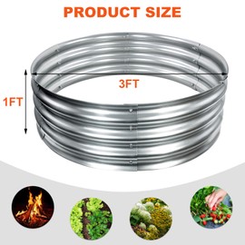 Meyoppm 36 Inch Outdoor Round Fire Pit Ring, Galvanized Steel Fire Ring, Large Fire Pits for Outside,Camping, Bonfire (3x3x1FT)