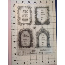 UNBRANDED silicone Clear Stamp Set ATC ARTIST TRADING CARD gothic Title Date No.