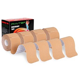 Kinesiology Tape Pre Cut - Beige Physio Tape Strips for Muscle, Joints& Tendons - Pre-Cut Knee Support Tape (4 Rolls, 80 Strips)