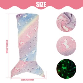 Kids Mermaid Tail Blanket 50x100cm Luminous Mermaid Blanket Flannel Girls Mermaid Toys Colorful Snuggle Blanket Soft Sofa Blanket Mermaid Sleeping Bag for Toddler Teens Birthday, All Seasons