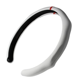 Quick Install Sporty White Perforated Nappa Leather Steering Wheel Cover with Red Top Stripe for Car SUV Pickup White Trim