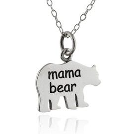 Sterling Silver Mama Bear Pendant Necklace, 18" Chain, Mom Mother's Day Gift