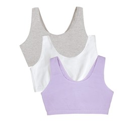 Fruit of the Loom Cotton Tank Bra for Women-Ultimate Comfort & Breathable Fit, Lilac Whisper/White/Grey Heather, 46