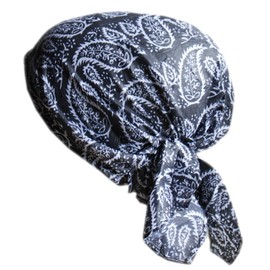 Cool4 Summer Headscarf Beach Bandana Sea Beanie Sun Protection Hat Chemo Cap A04, Anthracite with paisley floral pattern