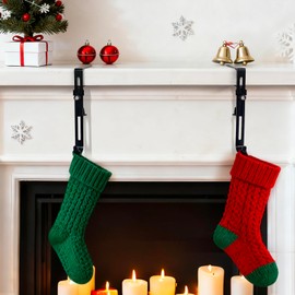 Dexmary 4-Pack 2 in 1 Fireplace Garland Hanger, No Drill Fireplace Stocking and Garland Hanger for Christmas Decorations, Securely Holds Stockings & Garland, Garland Hangers for Mantle, Black