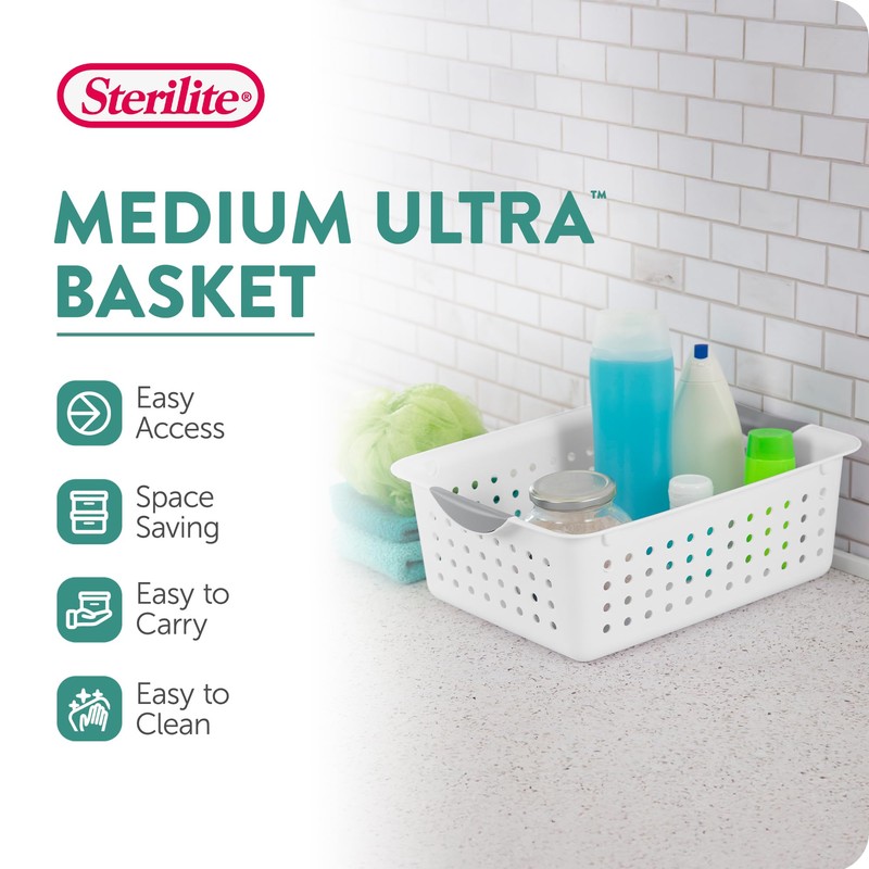 Sterilite 6-Pack Medium Ultra Basket, Open Top Plastic Storage Organizer,