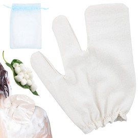 Garshana Gloves Raw Silk Massage Gloves Ayurvedic Massage, Comes with Elastic Wrist Strap Exfoliation Improve Skin Texture (Beige)