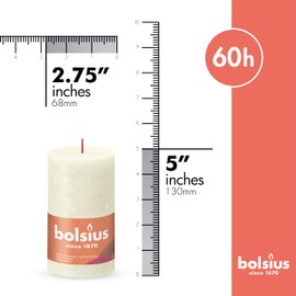 BOLSIUS 4 Pack Ivory Rustic Pillar Candles - 2.75 X 5 Inches - Premium European Quality - Includes Natural Plant-Based Wax - Unscented Dripless Smokeless 60 Hour Party Décor and Wedding Candles