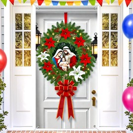 BlissYard Christmas Door Cover 35x71 Inch Nativity Wreath Door Decorations for Front Doors Indoor Outdoor Parties Holiday Winter Backdrop Polyester Fabric for Girls or Boys Gifts