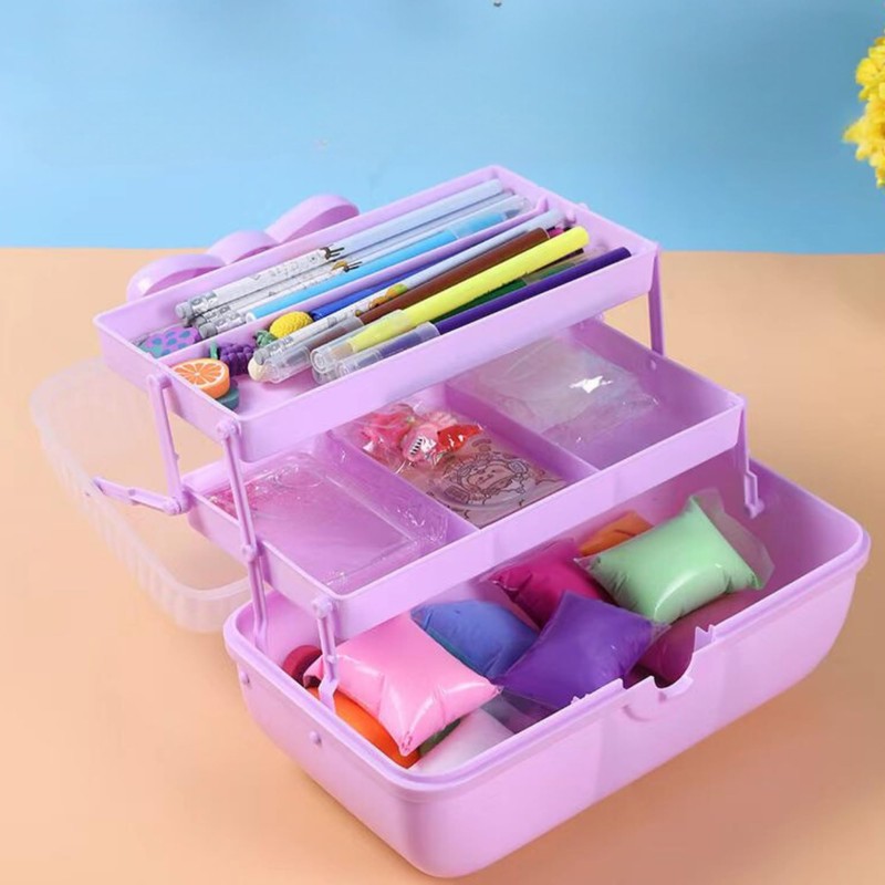 Tuilful Storage Box with Handle, 3-Compartment Plastic Organizer with Lid,