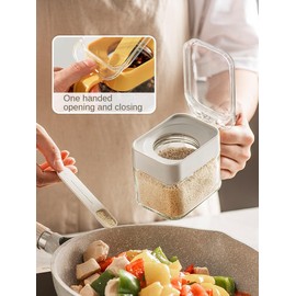 DAHUITX Condiment Jar Spice Container, Sugar and salt container set，Glass Seasoning Box with Spoon Dustproof Lid and Handle,for Kitchen, Counter,Food Storage,10oz Set of 3(green)