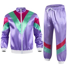 AwwwCos Men's 80s Tracksuit Vintage Hip Hop Windbreaker 80s Disco Retro Tracksuit 90s Shell Suit outfits Purple