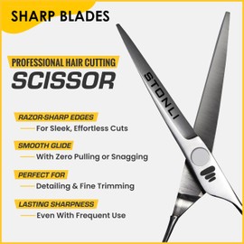 Stonli 6 inch Hair Cutting Scissors in Stainless Steel – Barber Scissors with Sharp Edge – Haircut Shears with Pouch for Salon, Home, Men, Women (Silver)