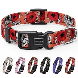 Tpotato Reflective Combination Pattern Girl Dog Collar for Puppy Small Medium Large Breed Dogs,Female Cute Floral Designer Dog Collars,Adjustable Soft Nylon Pet Collar,Quick Release Dog Collar S