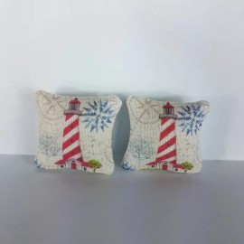 Miniature Beach Pillows Dollhouse Diggs 1:12 Mini Artisan Red + White Lighthouse