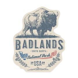Die Cut Sticker Badlands National Park, South Dakota, Buffalo, Vinyl Sticker, (Waterproof Decal for Cars, Water Bottles, Laptops, Coolers), Large