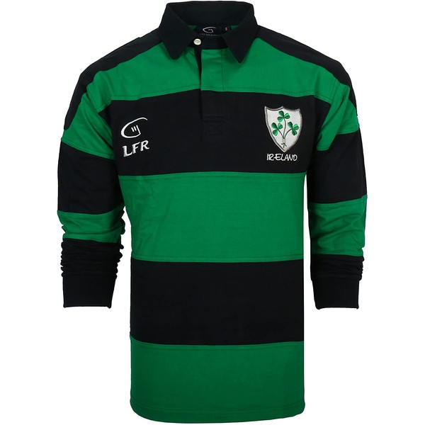 Ireland Longsleeve Striped Irish Rugby (Medium, Green, Blue)
